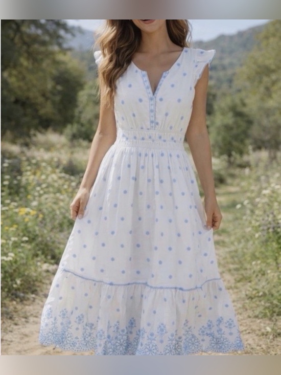 Rachel Zoe Dresses & Skirts - NWT Rachel Zoe White Blue Floral Embroidered Maxi Dress size 4 Smocked